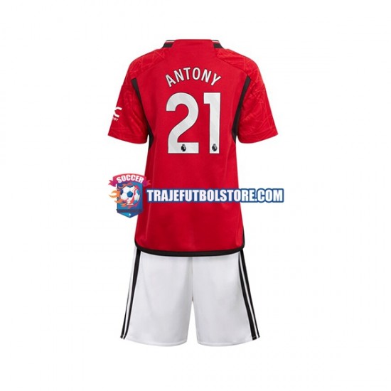 Camiseta 1ª Manchester United Antony Matheus 21 Niño 2023-2024 Manga Corta