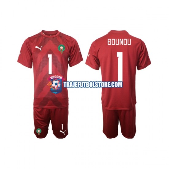 Camiseta 1ª Marruecos Yassine Bounou 1 Portero Niño 2022 Manga Corta