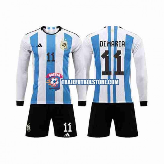 Camiseta 1ª Argentina 3 Stars Di Maria 11 Niño Copa Mundial 2022 ML