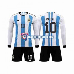 Camiseta 1ª Argentina 3 Stars Lionel Messi 10 Niño Copa Mundial 2022 ML
