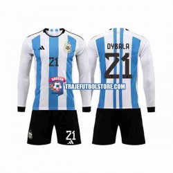 Camiseta 1ª Argentina 3 Stars Paulo Dybala 21 Niño Copa Mundial 2022 ML