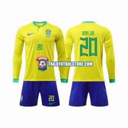 Camiseta 1ª Brasil Vinicius Junior 20 Niño Copa Mundial 2022 ML