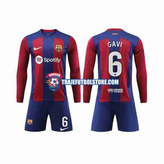 Camiseta 1ª FC Barcelona GAVI 6 Niño 2023-2024 ML