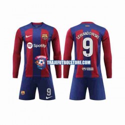 Camiseta 1ª FC Barcelona LEWANDOWSKI 9 Niño 2023-2024 ML