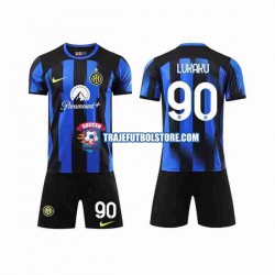 Camiseta 1ª Inter Milan Lukaku 90 Niño 2023-2024 Manga Corta