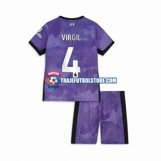 Camiseta 3ª Liverpool Virgil van Dijk 4 Niño 2023-2024 Manga Corta