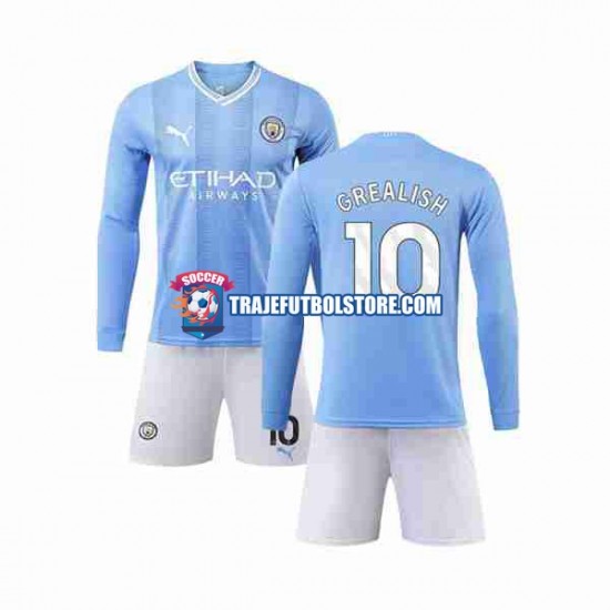 Camiseta 1ª Manchester City Grealish 10 Niño 2023-2024 ML