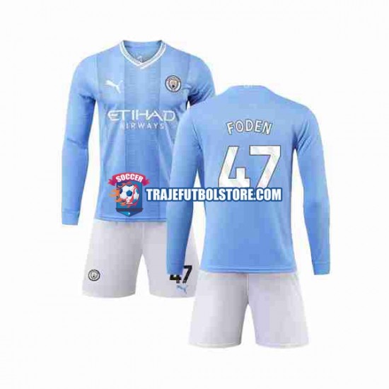 Camiseta 1ª Manchester City Phil Foden 47 Niño 2023-2024 ML