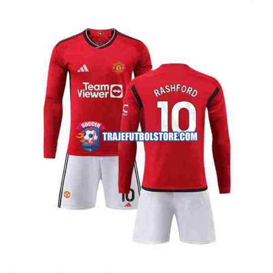 Camiseta 1ª Manchester United Marcus Rashford 10 Niño 2023-2024 ML