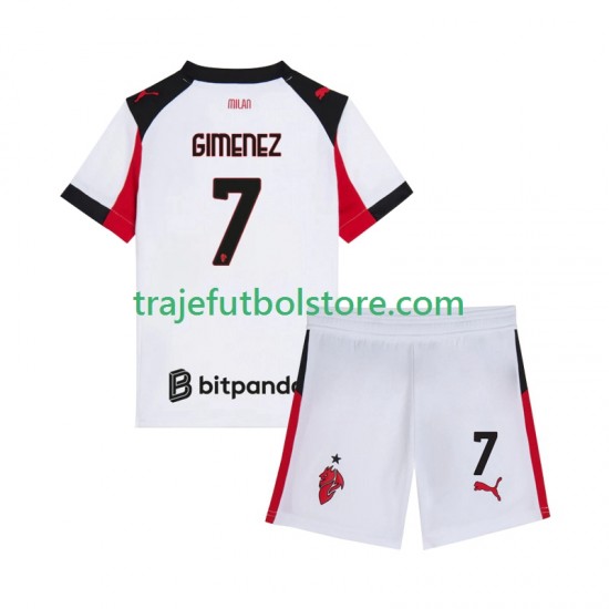 Camiseta 2ª AC Milan Santiago Gimenez 7 Niño 2025-2026 Manga Corta