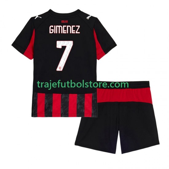 Camiseta 1ª AC Milan Santiago Gimenez 7 Niño 2025-2026 Manga Corta