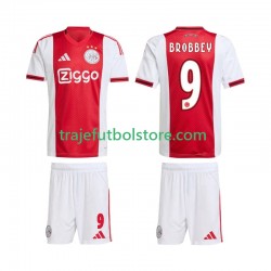 Camiseta 1ª AFC Ajax Brian Brobbey 9 Niño 2025-2026 Manga Corta