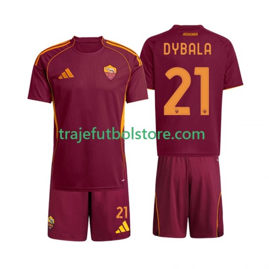 Camiseta 1ª AS Roma Dybala 21 Niño 2025-2026 Manga Corta
