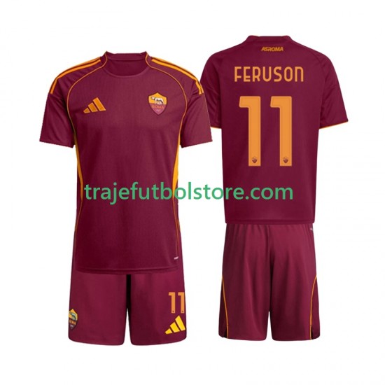 Camiseta 1ª AS Roma Evan Ferguson 11 Niño 2025-2026 Manga Corta