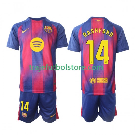 Camiseta 1ª FC Barcelona Marcus Rashford 14 Niño 2025-2026 Manga Corta
