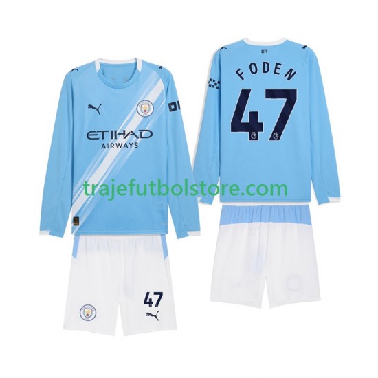 Camiseta 1ª Manchester City Phil Foden 47 Niño 2025-2026 ML