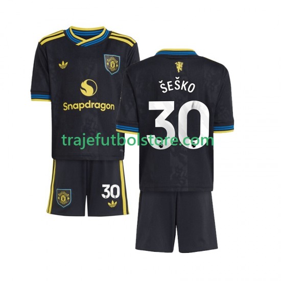 Camiseta 3ª Manchester United Benjamin Sesko 30 Niño 2025-2026 Manga Corta