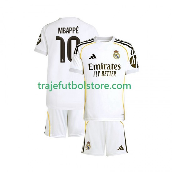 Camiseta 1ª Real Madrid Mbappé Kylian 10 Niño 2025-2026 Manga Corta