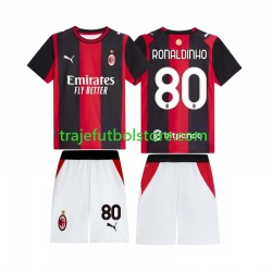 Camiseta 1ª AC Milan Ronaldinho 80 Niño 2026-2027 Manga Corta Camiseta 1ª AC Milan Ronaldinho 80 Niño 2026-2027 Manga Corta