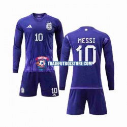 Camiseta 2ª Argentina 3 Stars Lionel Messi 10 Niño Copa Mundial 2022 ML