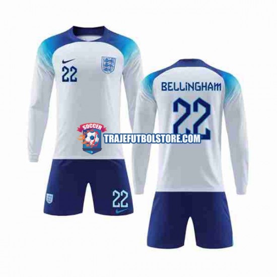 Camiseta 1ª Inglaterra Bellingham 22 Niño Copa Mundial 2022 ML