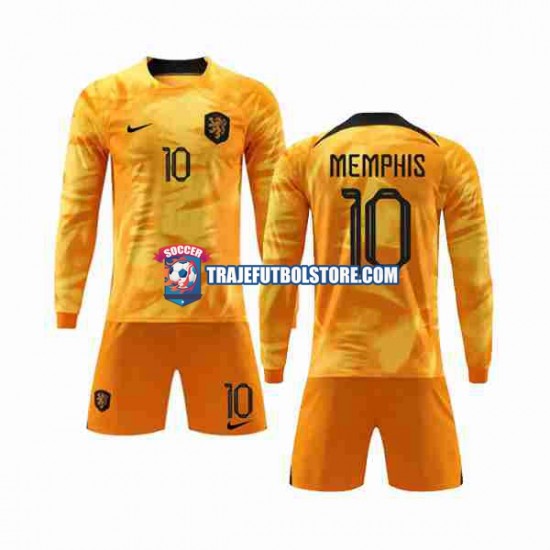Camiseta 1ª Países Bajos Memphis 10 Niño Copa Mundial 2022 ML