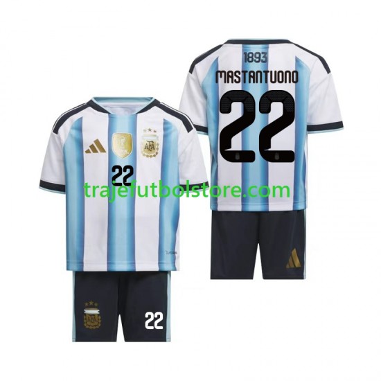 Camiseta 1ª Argentina Franco Mastantuono 22 Niño Copa Mundial 2026 Manga Corta