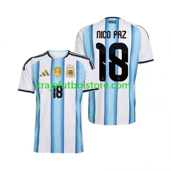 Camiseta 1ª Argentina Nico Paz 18 Hombre Copa Mundial 2026 Manga Corta