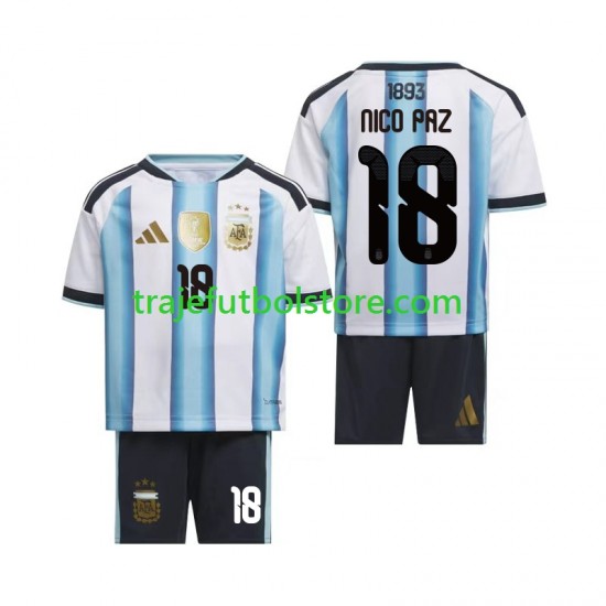 Camiseta 1ª Argentina Nico Paz 18 Niño Copa Mundial 2026 Manga Corta