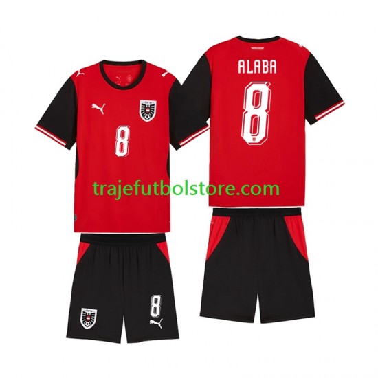 Camiseta 1ª Austria David Alaba 8 Niño Copa Mundial 2026 Manga Corta