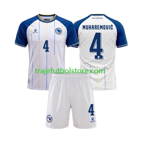 Camiseta 2ª Bosnia y Herzegovina Tarik Muharemovic 4 Niño Copa Mundial 2026 Manga Corta