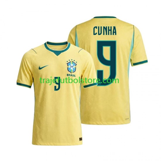 Camiseta 1ª Brasil Matheus Cunha 9 Hombre Copa Mundial 2026 Manga Corta