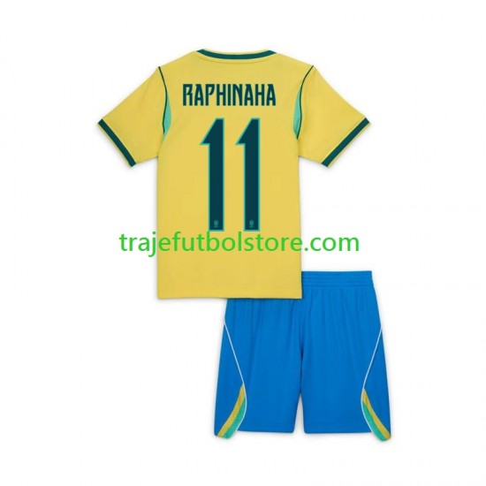Camiseta 1ª Brasil Raphinha 11 Niño Copa Mundial 2026 Manga Corta