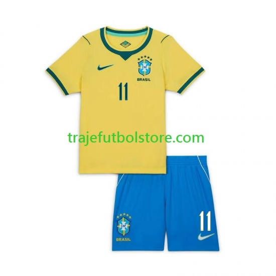 Camiseta 1ª Brasil Raphinha 11 Niño Copa Mundial 2026 Manga Corta