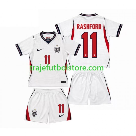 Camiseta 1ª Inglaterra Marcus Rashford 11 Niño Copa Mundial 2026 Manga Corta