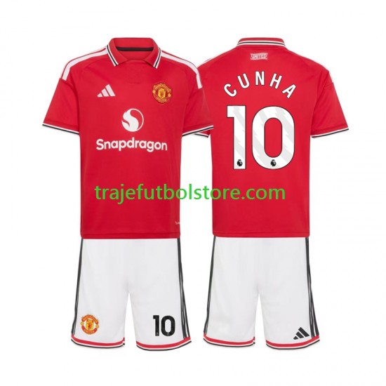 Camiseta 1ª Manchester United Matheus Cunha 10 Niño 2026-2027 Manga Corta