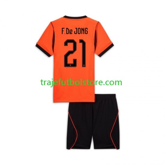 Camiseta 1ª Países Bajos Frenkie de Jong 21 Niño Copa Mundial 2026 Manga Corta