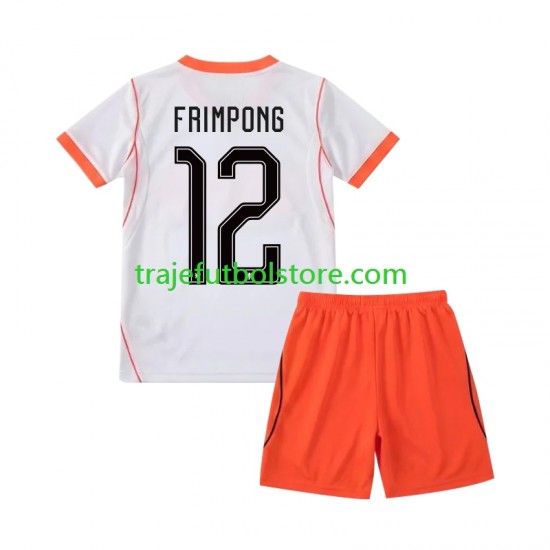 Camiseta 2ª Países Bajos Jeremie Frimpong 12 Niño Copa Mundial 2026 Manga Corta
