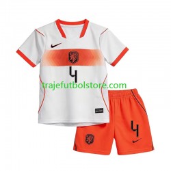 Camiseta 2ª Países Bajos Virgil van Dijk 4 Niño Copa Mundial 2026 Manga Corta