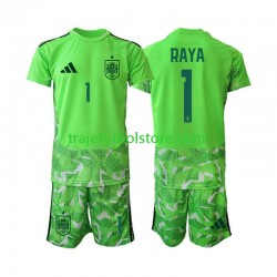 Camiseta España David Raya 1 6th Portero Niño verde Copa Mundial 2026 Manga Corta