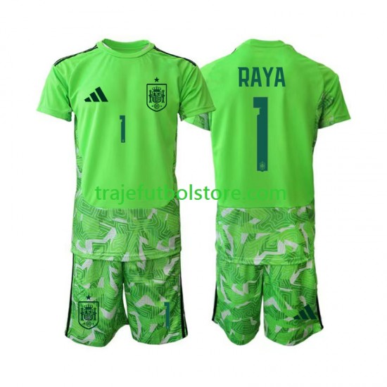 Camiseta España David Raya 1 6th Portero Niño verde Copa Mundial 2026 Manga Corta