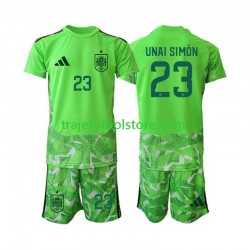 Camiseta España Unai Simon 23 6th Portero Niño verde Copa Mundial 2026 Manga Corta