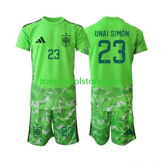 Camiseta España Unai Simon 23 6th Portero Niño verde Copa Mundial 2026 Manga Corta