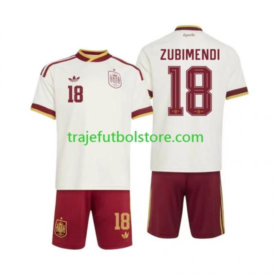 Camiseta 2ª España Martin Zubimendi 18 Niño Copa Mundial 2026 Manga Corta