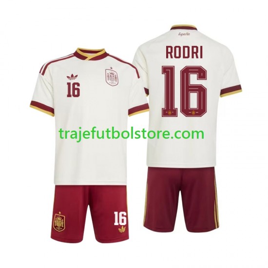 Camiseta 2ª España Rodri 16 Niño Copa Mundial 2026 Manga Corta