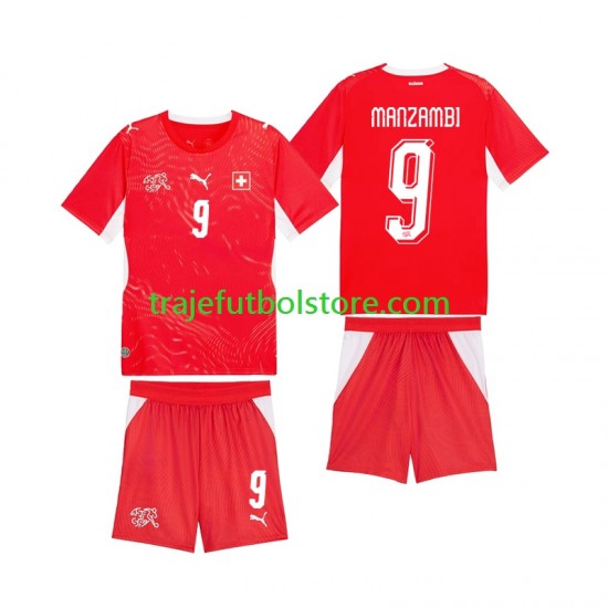 Camiseta 1ª Suiza Johan Manzambi 9 Niño Copa Mundial 2026 Manga Corta