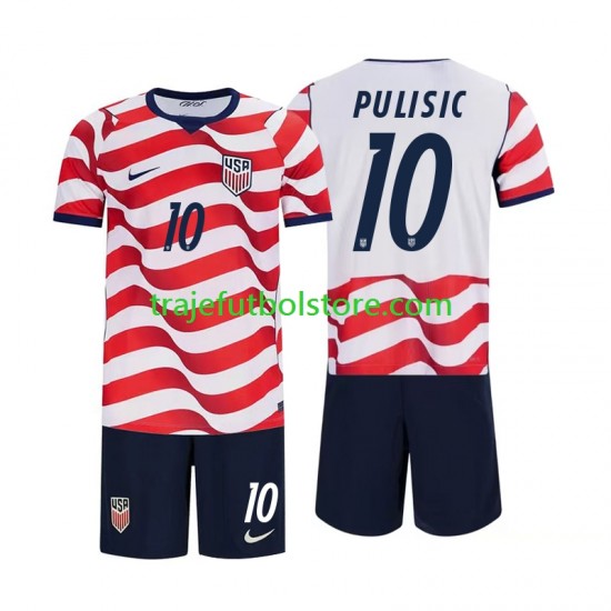 Camiseta 1ª Estados Unidos Christian Pulisic 10 Niño Copa Mundial 2026 Manga Corta