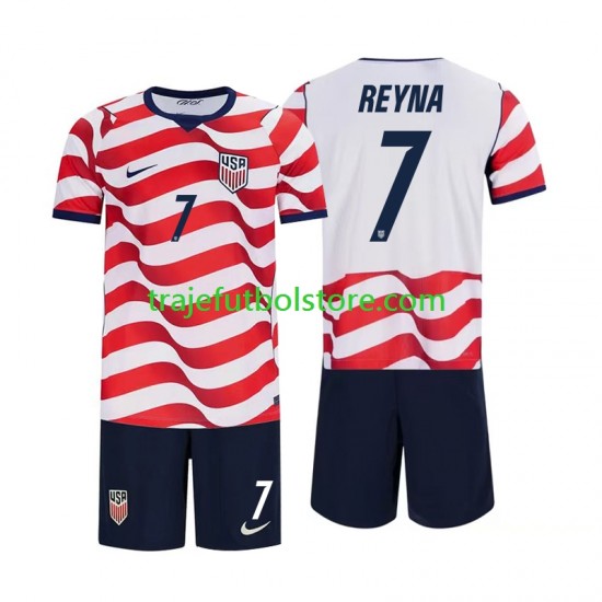 Camiseta 1ª Estados Unidos Giovanni Reyna 7 Niño Copa Mundial 2026 Manga Corta