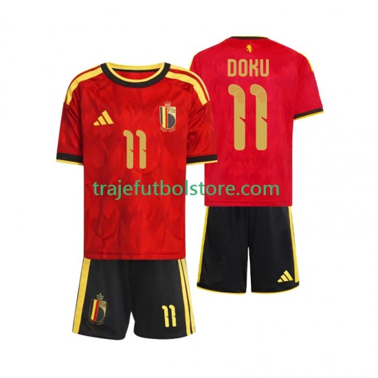 Camiseta 1ª Bélgica Jeremy Doku 11 Niño Copa Mundial 2026 Manga Corta