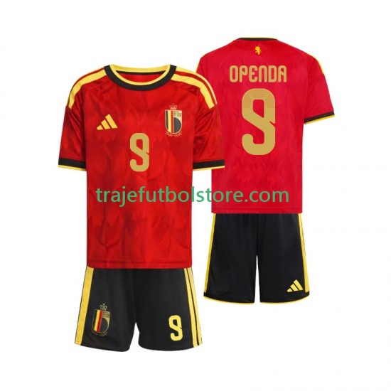 Camiseta 1ª Bélgica Openda 9 Niño Copa Mundial 2026 Manga Corta